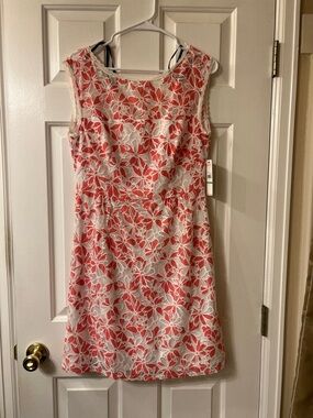 Laundry By Shelli Segal Coral and White Floral Lace Dress Ptp  17.5